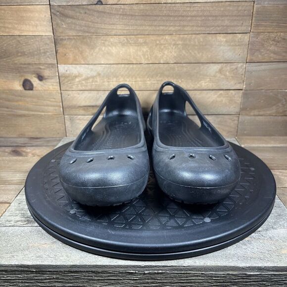 Crocs Kadee Flats Womens Size 8 Black Slip On Sandals Cutout Rubber Shoes - Picture 2 of 10